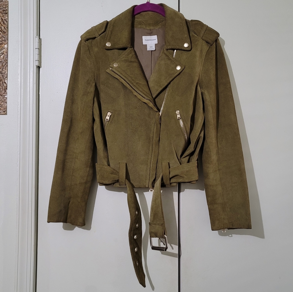 Club Monaco Green Suede Moto Jacket